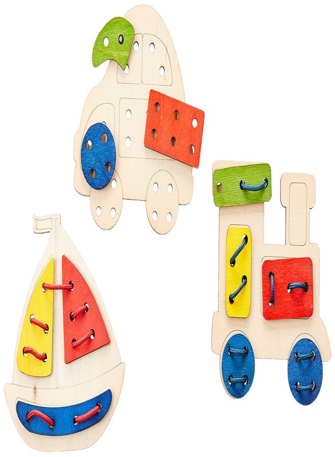Funskool Ekoplay-Lacing Pattern,Wooden,3 Shapes for Lacing Pieces,Puzzle,for 3 Year Old Kids and Above,Toy - Image 1